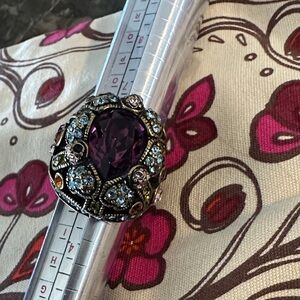Heidi Daus Elegant Purple and Multi colored Crystal Ring * missing one crystal